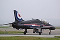 Solo display BAe Hawk T.1(F), XX325, from 19 (Reserve) Squadron in special markings taxies to take off and display .