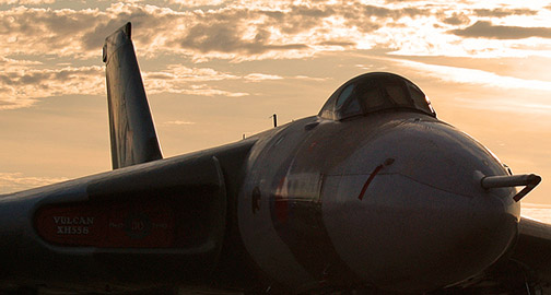 Vulcan Dawn  Vulcan B.2 XH558 still in shadow as the sun rises on Saturday morning to burn off the last of the cloud for a day of blue skies.