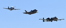 USAF F-35A Heritage Flight with A-10C and P-51D Mustang