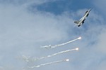 Danish Air Force F-16AM solo demo releasing flares