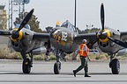 The P-38 Lightning finding its parking spot, as a mechanical problem was discovered it was unable to participate in the flying display