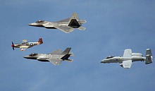 USAF Heritage Flight F-35A, F-22A, A-10C, P-51D Mustang