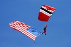 British Army Red Devil parachutist with Stars and Stripes flag