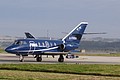 Dassault Falcon 20DC, G-FRBA, operated by the Flight Trials section of FRA with Eurofighter Typhoon Defensive pods underwing arrives for the flying display.