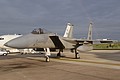 48th. Fighter Wing/493rd. Fighter Squadron F-15C Eagle , LN/84-004 with E-8C JSTARS beyond and a darkening sky behind.