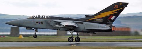 111 Squadron flagship Tornado F.3 ZE734/JU takes-off on Saturday morning to participate in a flypast celebrating 6 Squadron parading its colours.