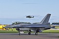 F-16AM FA-131 from 2 Wing of the Belgian Air Component taxies in as display spare on Friday afternoon in the grey 2009 display colour scheme.