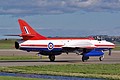 Still wearing the 'Raspberry Ripple' paint scheme from when it was operated by A&AEE Hunter FGA.9 XE601 taxies out to display with Team Viper.