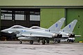 The first two 6 Squadron Typhoon FGR.4 to arrive at Leuchars, ZK302/EA and ZK307/EE, come to rest on Friday morning.