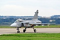 Saab JAS-39C Gripen 9243 from 211 Squadron of the Czech Air Force returns after completing its practice display on Friday afternoon