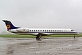 Embraer ERJ-145 of 21 Squadron, Belgian Air Component departs in the rain on Friday after dropping off the F-16 Display support crew