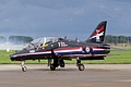 2011 Solo Hawk Display piloted by Flt. Lt. Jules Fleming taxies back in after displaying during one of the brighter spells on Saturday afternoon