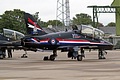 Flt. Lt. Jules Fleming climbs out of Hawk T.1 XX245, the 2011 Solo Display aircraft, after arriving at Leuchars on Friday