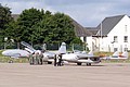 Pre-flight briefing for the air and ground crews of the Norwegian Historical Squadron with their Vampire FB.6, T.55 and CT-133 behind 