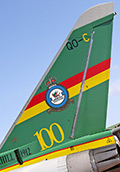 Close-up of the tail markings applied to mark the centenary of 3 Squadron on Eurofighter Typhoon FGR.4 ZJ936/QO-C