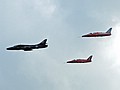The Red Gnat Duo arriving in formation on Saturday afternoon with the Hunter Flight Academy's T.7