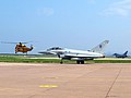 6 Squadron Typhoon FGR.4 ZK346/ER taxies in as the Austrian Air Force solo display Typhoon holds for the Sea King HAR.3 to depart on a live call