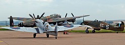 Avro Lancaster leads the Spitfire and Hurricane as the Battle of Britain Memorial Flight taxies out