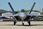 The F-22A Raptor taxies out for its demo