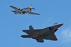 The F-22A's wingspan is 44 ft 6 in (13.56 m) compared to 37 ft 0 in (11.28 m) for the P-51D, but the wing area of the F-22 is over 3.5 times larger