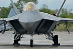 U.S. Air Force F-22A Raptor, note the extended rails for launching AIM-9X SRAAMs