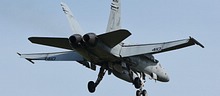 USN F/A-18C Hornet of VFA-37 arriving for the static show