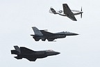 USAF Heritage Flight: length P-51D 32 ft 3 in (9.83 m), F-16C 49 ft 5 in (15.06 m), F-35A 50.5 ft (15.67 m)