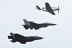 USAF Heritage Flight: length P-51D 32 ft 3 in (9.83 m), F-16C 49 ft 5 in (15.06 m), F-35A 50.5 ft (15.67 m)