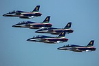 Frecce Tricolori aircraft 0 and 2 to 5 departing