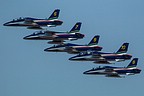 Frecce Tricolori aircraft 6 to 10 departing