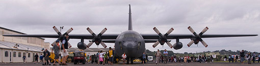 Public enters the Whenuapai air show, featuring this C-130H Hercules