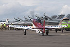 Thunder Mustang taxiing past the RAAF Hornets