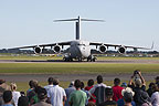 USAF C-17 turning using its thrust reversers