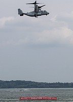 USMC MV-22B Osprey hovering above the welcome sign