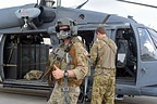 The gunner with customized mask attached to the helmet