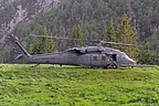 HH-60G ready to take off from a narrow grassy strip after having us disembarked for pictures of the training activity in the mountains