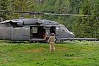 The 56th RQS HH-60G landed on the narrow grassy strip
