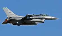 F-16CM 89-2068 of the 555th Fighter Squadron "Triple Nickel" is taking off for the morning sortie. 