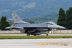 555th Fighter Squadron F-16CM Block 40K 90-0773 taxies on the runway having landed after an Astral Knight 2021 sortie