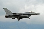 555th Fighter Squadron Block 40 F-16CM 87-0350 in landing after an Astral Knight 2021 sortie. At station 5 the AN/ALQ-131 self protection jammer pod
