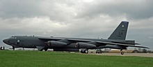 A side view of the B-52H-160-BW #60-0058 Stratofortress.