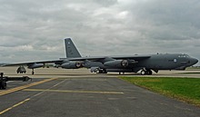 The Lockheed-Martin Sniper Advanced Targeting Pod (ATP) sits under the wing of this B-52. The B-52Hs of Barksdale AFB began to receive the new Sniper Pod in 2013.