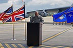 Col. Ron Cheatham, 501st Combat Support Wing Vice-Commander, giving the welcome speech.