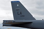 The tail code for the 2nd Bomb Wing B-52s from Barksdale AFB, Louisiana, is LA. The blue tail color identifies #61-0058 as being assigned to the 20th Bomb Squadron.