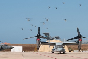 USMC MV-22 Osprey and the centennial parade helicopter formation