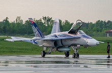 CF-18 Demo aircraft CF-188 188776 arrival at Lake Simcoe Regional Airport (CYLS), ON