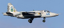 Su-25M1 46 Blue is an upgraded Su-25 with new chaff/flare dispensers