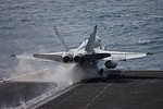 VFA-83 F/A-18C Hornet launched by the steam catapult