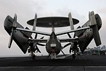 VAW-121 E-2C Hawkeye chained down for the night