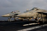 VFA-143 'Pukin' Dogs' F/A-18E Super Hornets, note refuelling pod